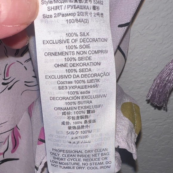 EUC Tory Burch Purple Daydream Tie-Sleeve Silk Short Sleeve Button Down Top 2 - Picture 5 of 13